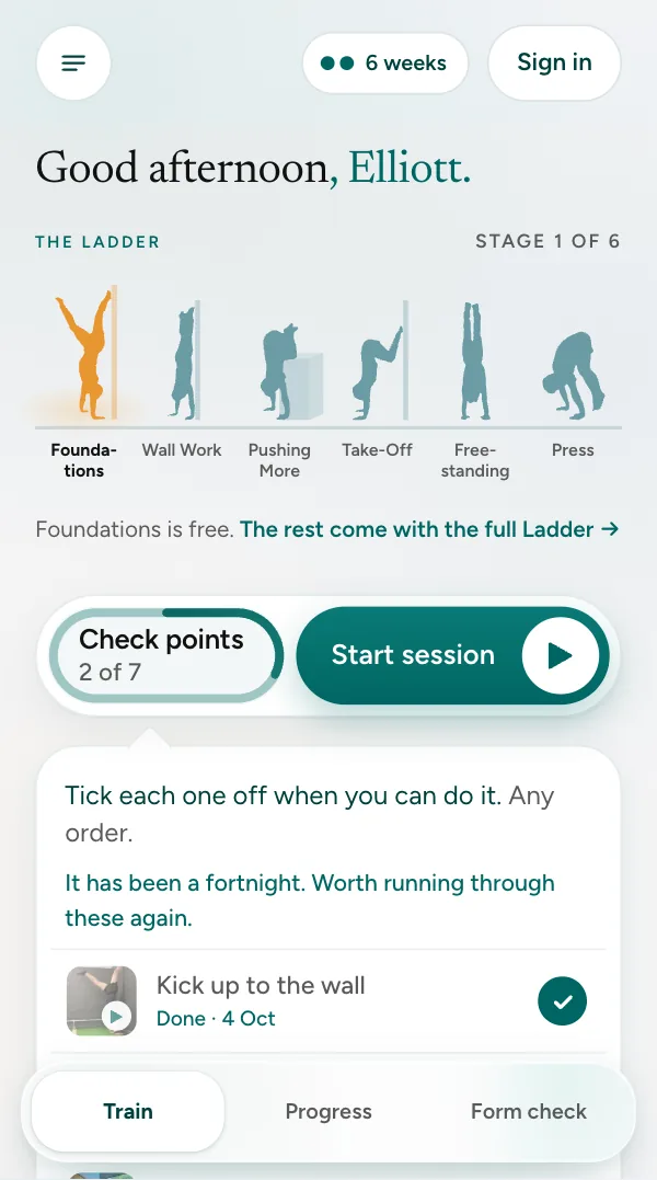 The six stages, from Foundations to the press, and the check points for the one you are on