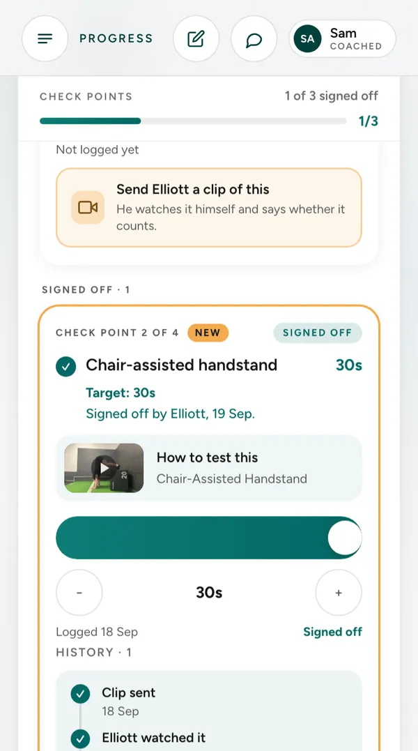 A check point signed off by Elliott, with his note